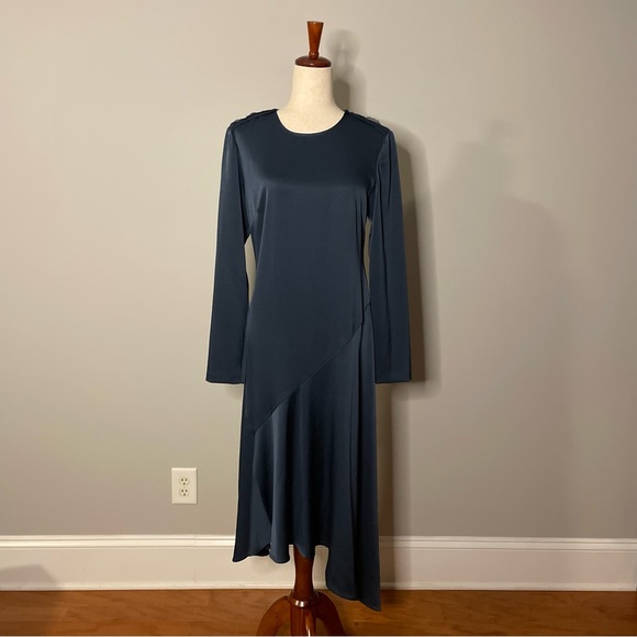 Blue Satin Midi Dress - size 8 - Picture 2 of 5